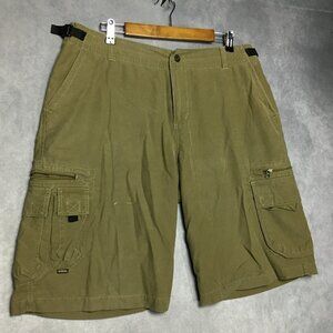 Kuhl Mens Cargo Shorts size XL Green Zipper Pockets Cinch Waist Cotton Nylon